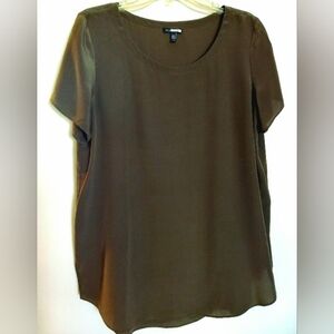 EILEEN FISHER Relaxed Olive Green 100% Silk Women's Blouse Size Large